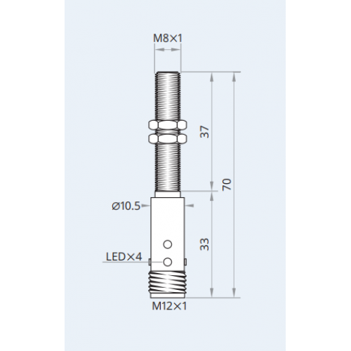 Indukčný snímač M8,SN=4mm,zapustený,M12 Indukčný snímač M8,SN=4mm,zapustený,M12